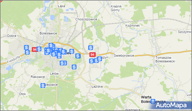 mapa Kruszyn gmina Bolesławiec, Kruszyn gmina Bolesławiec na mapie Targeo