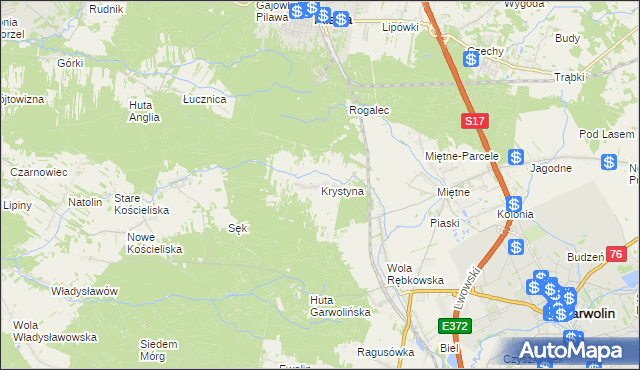 mapa Krystyna gmina Garwolin, Krystyna gmina Garwolin na mapie Targeo
