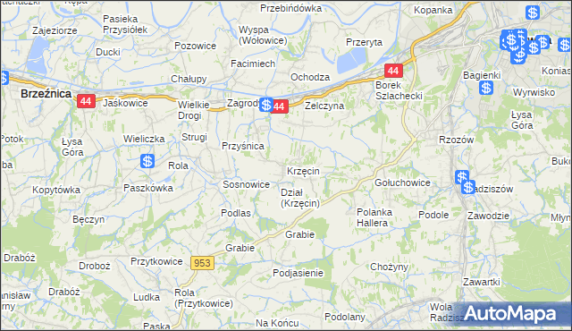 mapa Krzęcin gmina Skawina, Krzęcin gmina Skawina na mapie Targeo