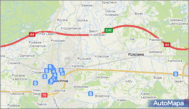 mapa Krzeczów gmina Rzezawa, Krzeczów gmina Rzezawa na mapie Targeo