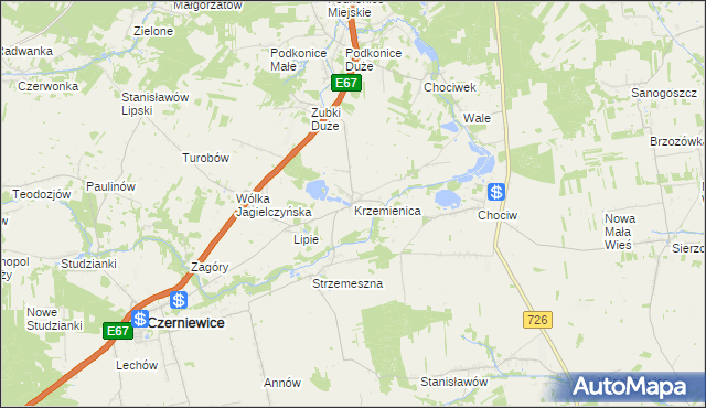 mapa Krzemienica gmina Czerniewice, Krzemienica gmina Czerniewice na mapie Targeo