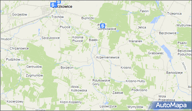 mapa Krzemieniewice, Krzemieniewice na mapie Targeo