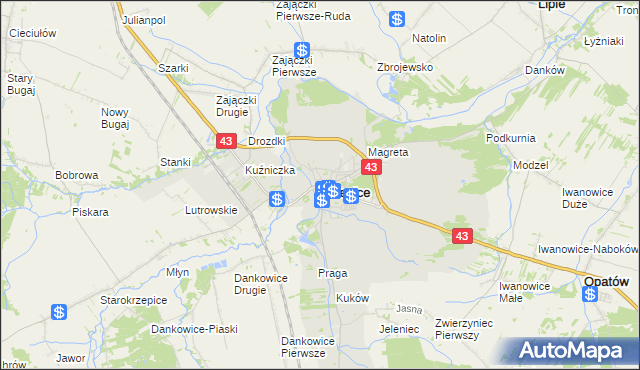 mapa Krzepice powiat kłobucki, Krzepice powiat kłobucki na mapie Targeo