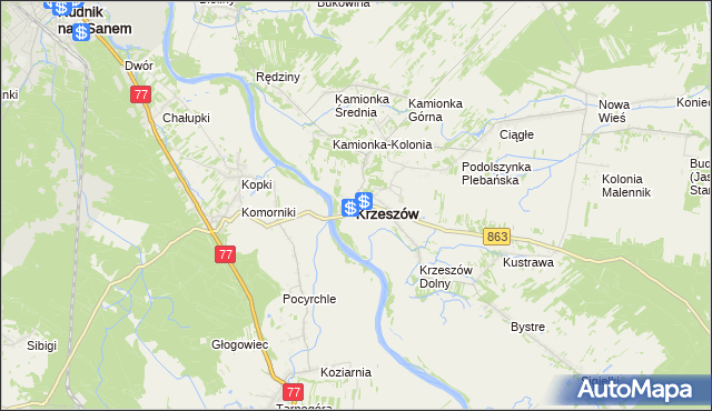 mapa Krzeszów powiat niżański, Krzeszów powiat niżański na mapie Targeo