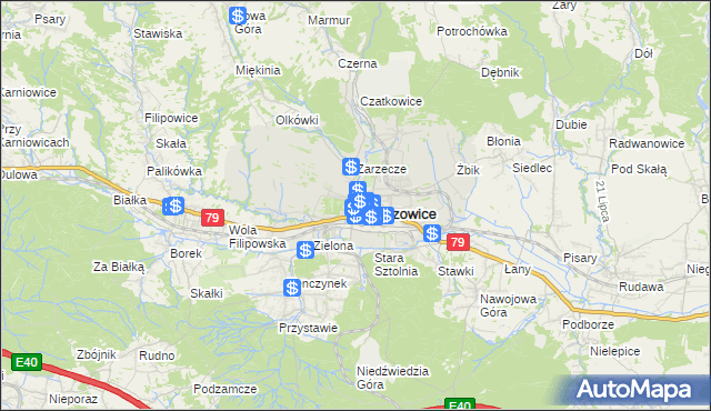 mapa Krzeszowice, Krzeszowice na mapie Targeo