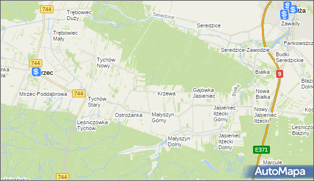 mapa Krzewa gmina Iłża, Krzewa gmina Iłża na mapie Targeo