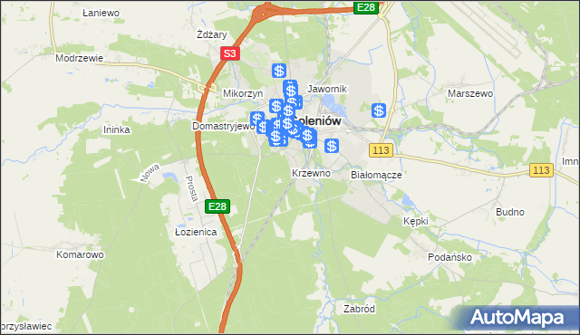 mapa Krzewno gmina Goleniów, Krzewno gmina Goleniów na mapie Targeo