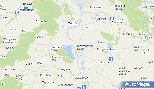 mapa Krzyżanowice Dolne, Krzyżanowice Dolne na mapie Targeo