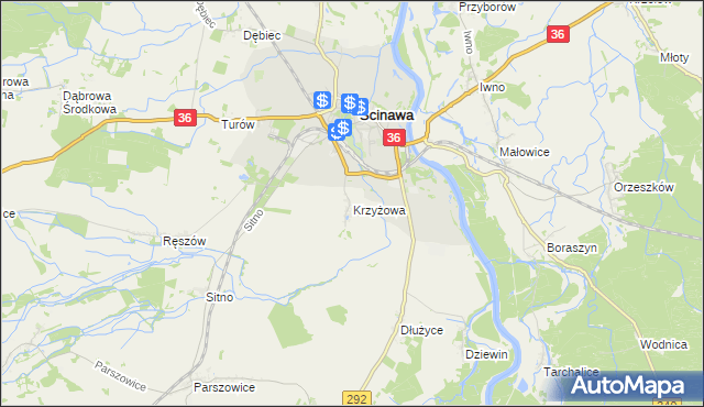 mapa Krzyżowa gmina Ścinawa, Krzyżowa gmina Ścinawa na mapie Targeo