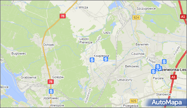 mapa Książenice gmina Czerwionka-Leszczyny, Książenice gmina Czerwionka-Leszczyny na mapie Targeo