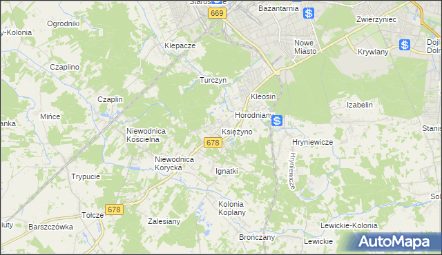 mapa Księżyno, Księżyno na mapie Targeo
