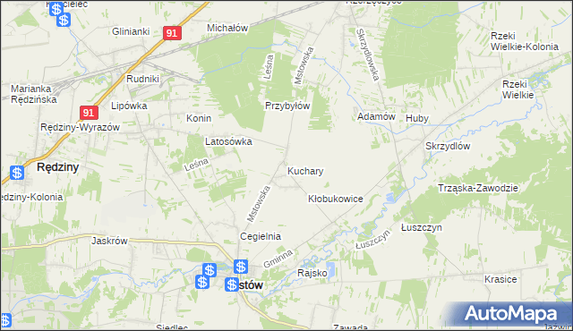 mapa Kuchary gmina Mstów, Kuchary gmina Mstów na mapie Targeo