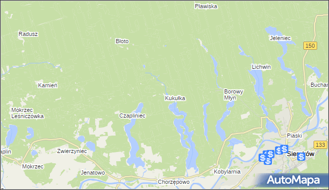 mapa Kukułka gmina Sieraków, Kukułka gmina Sieraków na mapie Targeo