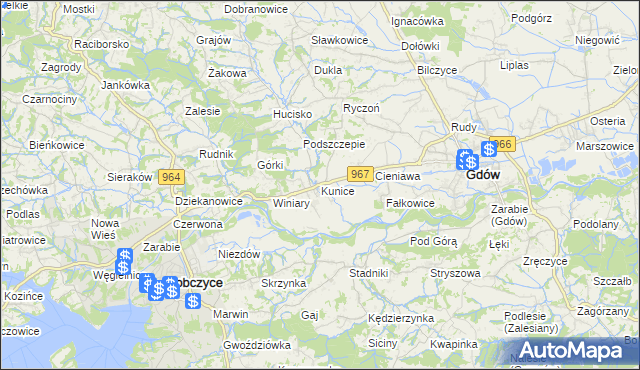 mapa Kunice gmina Gdów, Kunice gmina Gdów na mapie Targeo