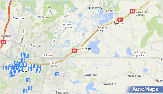 mapa Kunice powiat legnicki, Kunice powiat legnicki na mapie Targeo