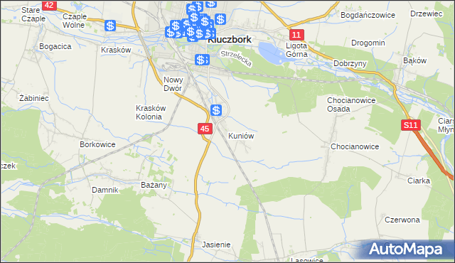 mapa Kuniów, Kuniów na mapie Targeo
