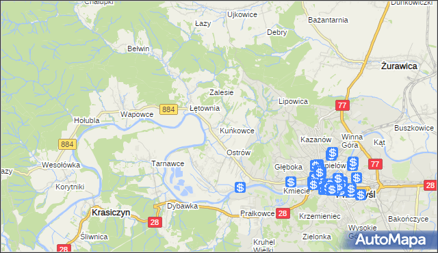 mapa Kuńkowce, Kuńkowce na mapie Targeo