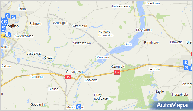 mapa Kunowo gmina Mogilno, Kunowo gmina Mogilno na mapie Targeo