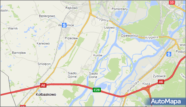 mapa Kurów gmina Kołbaskowo, Kurów gmina Kołbaskowo na mapie Targeo