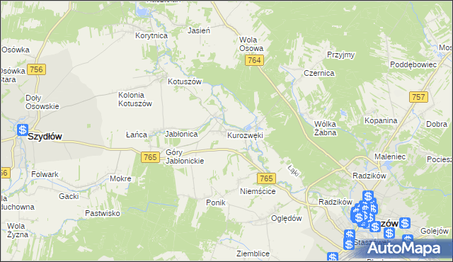 mapa Kurozwęki, Kurozwęki na mapie Targeo