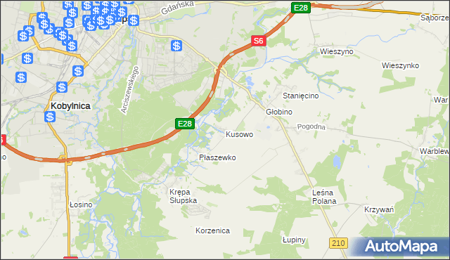 mapa Kusowo gmina Słupsk, Kusowo gmina Słupsk na mapie Targeo