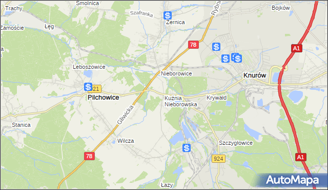 mapa Kuźnia Nieborowska, Kuźnia Nieborowska na mapie Targeo