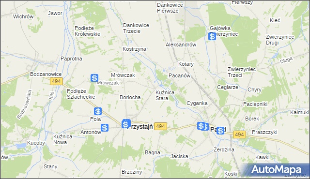mapa Kuźnica Stara gmina Przystajń, Kuźnica Stara gmina Przystajń na mapie Targeo
