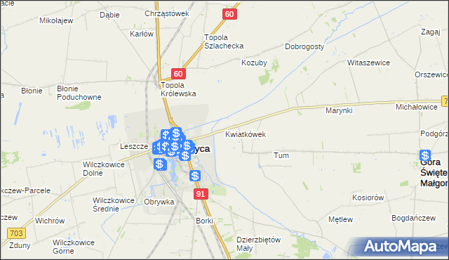 mapa Kwiatkówek gmina Góra Świętej Małgorzaty, Kwiatkówek gmina Góra Świętej Małgorzaty na mapie Targeo