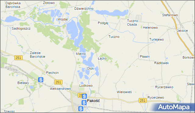 mapa Łącko gmina Pakość, Łącko gmina Pakość na mapie Targeo