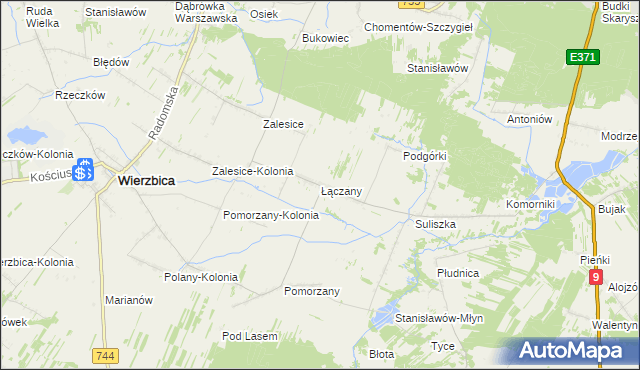 mapa Łączany gmina Wierzbica, Łączany gmina Wierzbica na mapie Targeo
