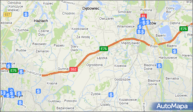 mapa Łączka gmina Dębowiec, Łączka gmina Dębowiec na mapie Targeo
