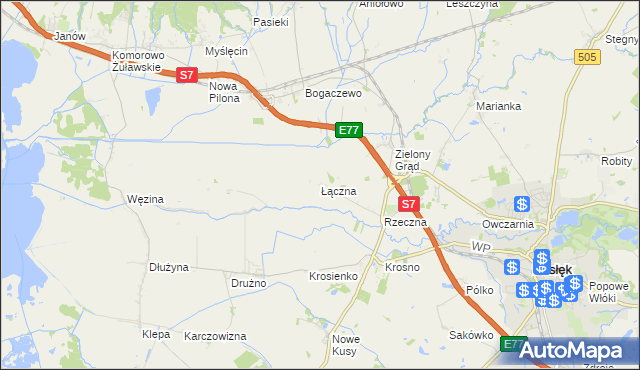mapa Łączna gmina Pasłęk, Łączna gmina Pasłęk na mapie Targeo