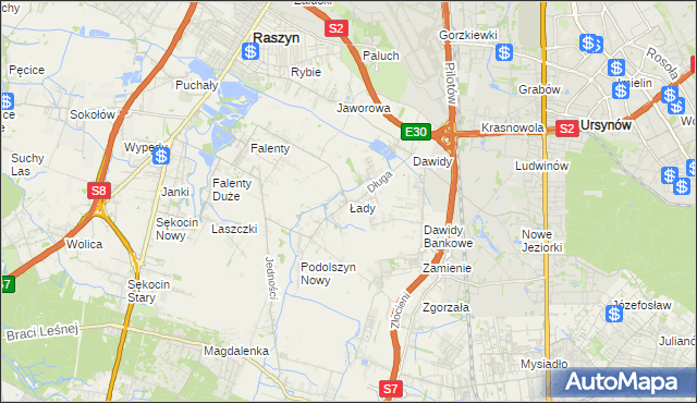 mapa Łady gmina Raszyn, Łady gmina Raszyn na mapie Targeo