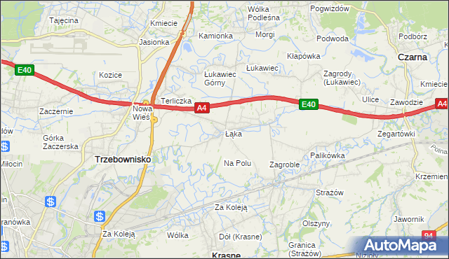 mapa Łąka gmina Trzebownisko, Łąka gmina Trzebownisko na mapie Targeo