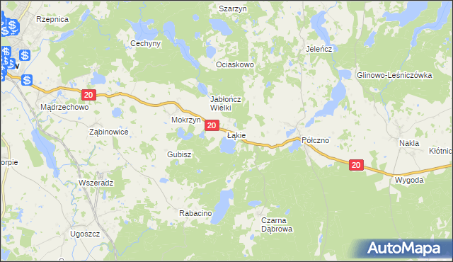 mapa Łąkie gmina Studzienice, Łąkie gmina Studzienice na mapie Targeo