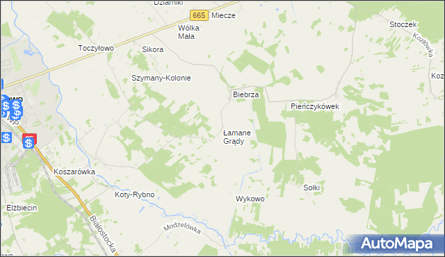 mapa Łamane Grądy, Łamane Grądy na mapie Targeo