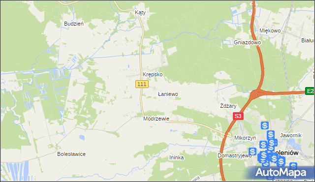 mapa Łaniewo gmina Goleniów, Łaniewo gmina Goleniów na mapie Targeo