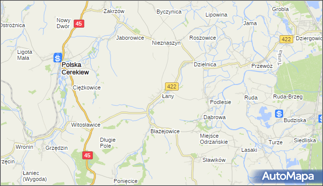 mapa Łany gmina Cisek, Łany gmina Cisek na mapie Targeo