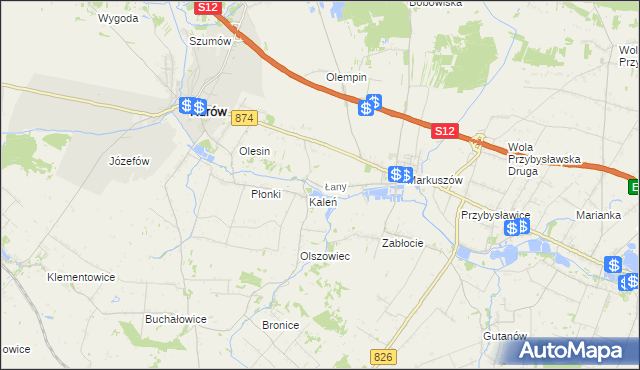 mapa Łany gmina Markuszów, Łany gmina Markuszów na mapie Targeo