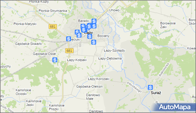 mapa Łapy-Dębowina, Łapy-Dębowina na mapie Targeo