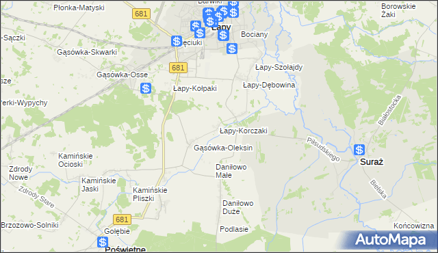 mapa Łapy-Korczaki, Łapy-Korczaki na mapie Targeo