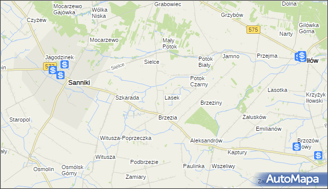 mapa Lasek gmina Sanniki, Lasek gmina Sanniki na mapie Targeo