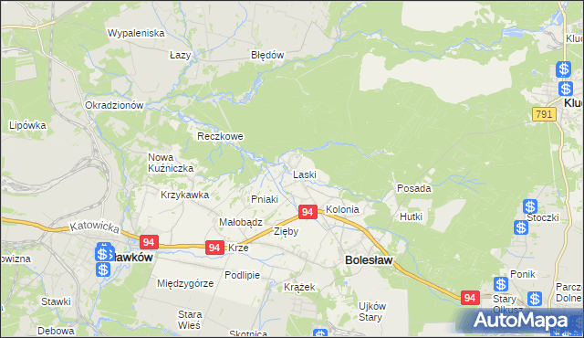 mapa Laski gmina Bolesław, Laski gmina Bolesław na mapie Targeo