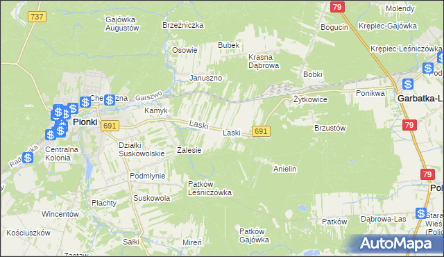 mapa Laski gmina Pionki, Laski gmina Pionki na mapie Targeo