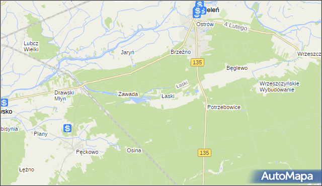 mapa Łaski gmina Wieleń, Łaski gmina Wieleń na mapie Targeo