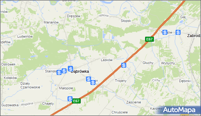 mapa Lasków gmina Dąbrówka, Lasków gmina Dąbrówka na mapie Targeo