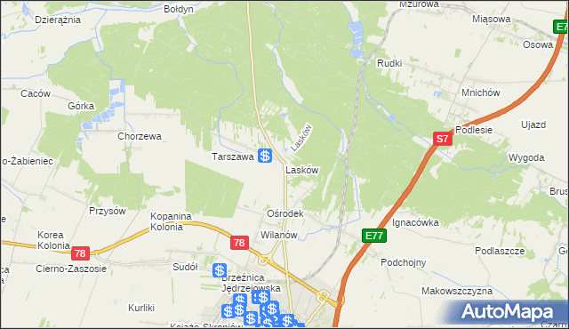 mapa Lasków gmina Jędrzejów, Lasków gmina Jędrzejów na mapie Targeo