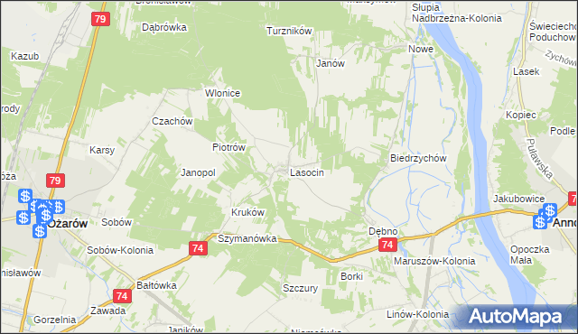 mapa Lasocin gmina Ożarów, Lasocin gmina Ożarów na mapie Targeo