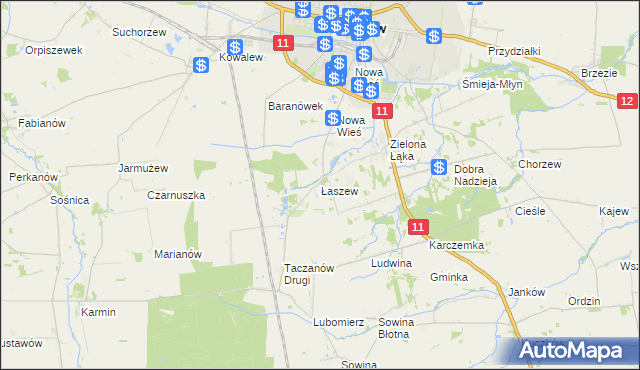 mapa Łaszew gmina Pleszew, Łaszew gmina Pleszew na mapie Targeo