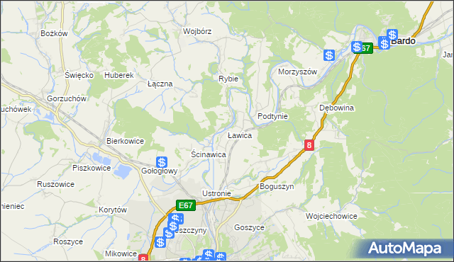 mapa Ławica gmina Kłodzko, Ławica gmina Kłodzko na mapie Targeo